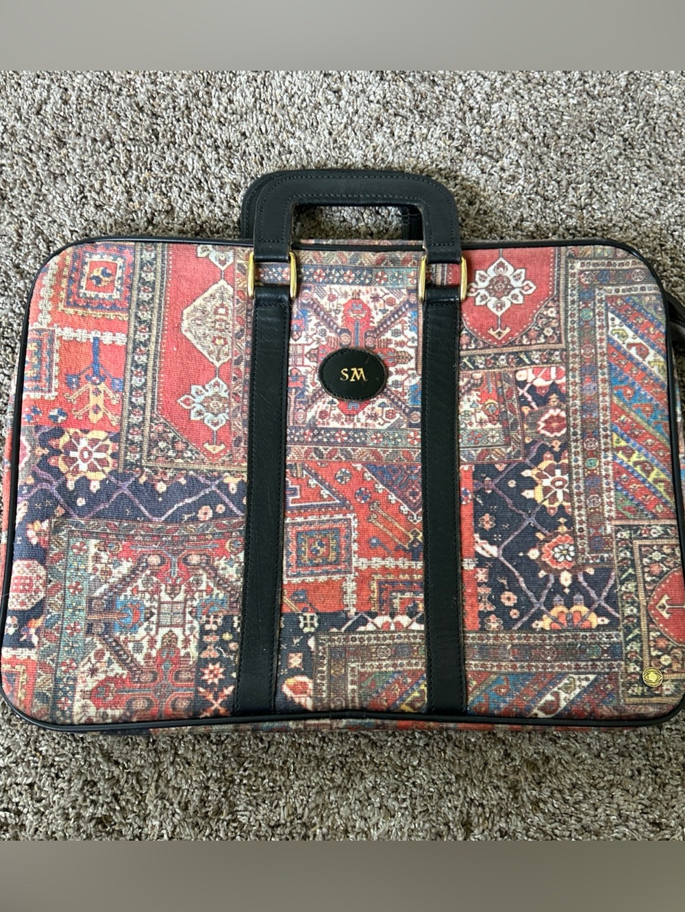 Vintage Molmax Mid Century Carpet Tote Patterned Travel Briefcase